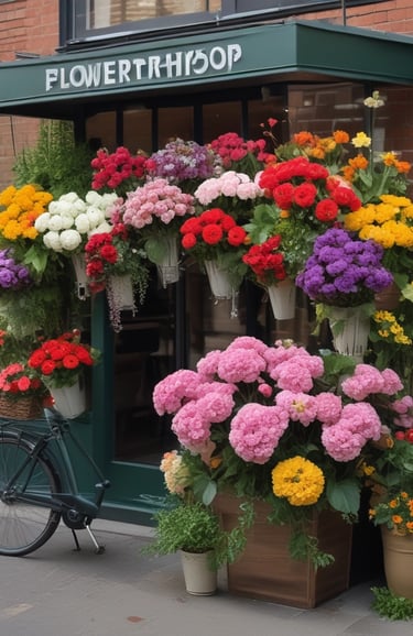 a man in a green shirt and a flower bouquet