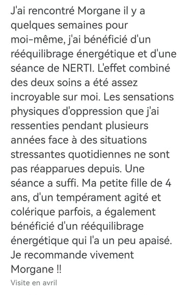 Témoignage NERTI et nettoyage énergétique Morgaen Reliance