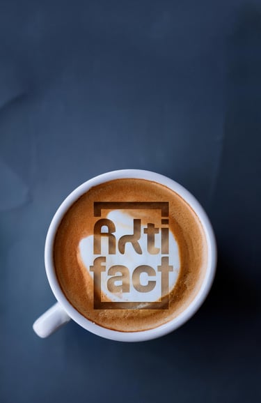 a cup of coffee with a square frame on the bottom