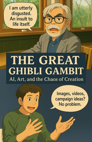 Cover graphic with title, Miyazaki quote, and young man speaking