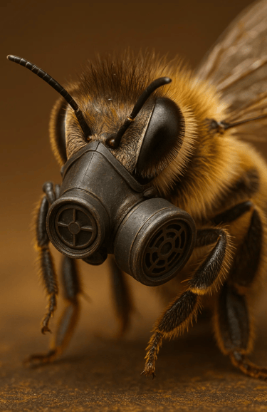 Abeille avec un masque à gaz pour la journée mondiale des abeilles.