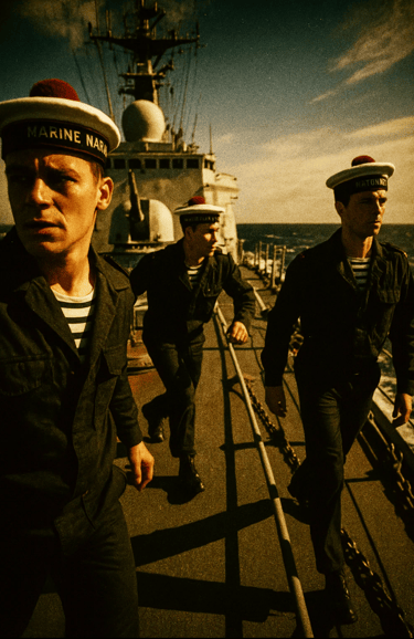 Des marins sur une frégate pour la journée du marin.
