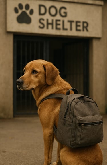 Un chien arrive devant un centre d'accueil pour chien abandonné lors de la journée mondiale du chien
