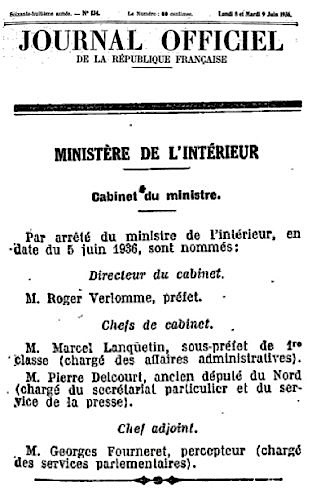 JO cabinet ministere de l'interieur georges fourneret et marcel lanquetin