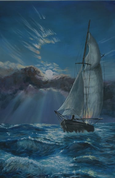 Vela nocturna.homenaje a Marek Ruzyk. oleo en panel 40x60cm