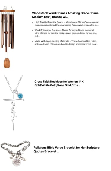 Christian gifts - amazing grace wind chimes, faith necklace, Bible verse bracelet