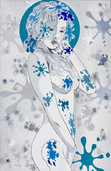 Cette œuvre d’une grande délicatesse montre une femme nue debout, vue de trois quarts face.