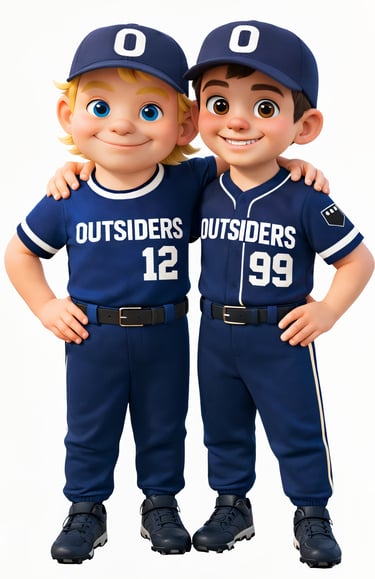 Inspired by real youth baseball players, Battleship and Gunslinger are the Baseball Badge mascots.