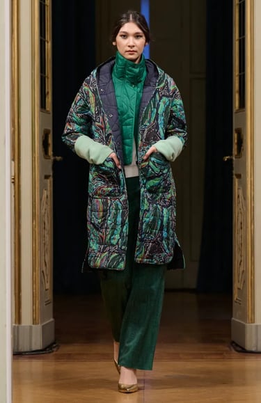 The A Story green quilted jacket set Spring Summer 2026.
