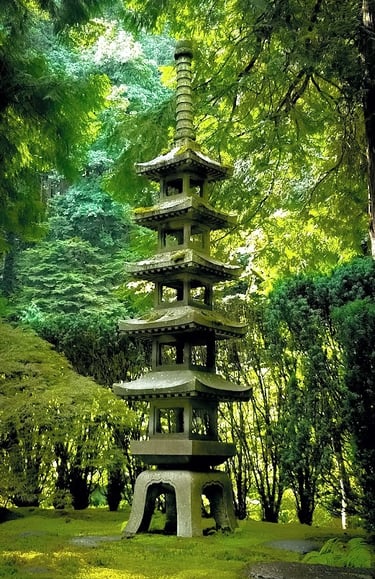 Portland, OR - The pagoda at the Japanese Gardens is beautiful and surprisingly tall