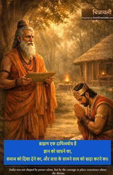 ऋषि और राजा का प्रतीकात्मक दृश्य — भारतवर्ष की चेतना और ब्राह्मण परंपरा
