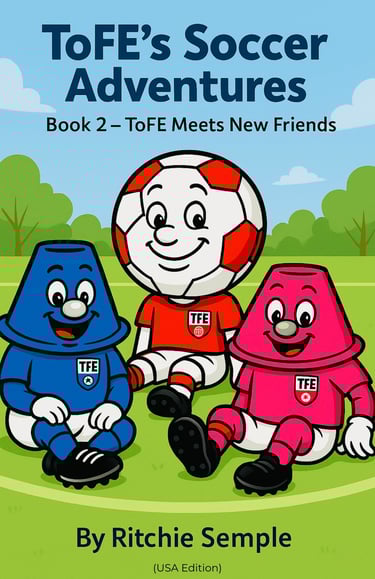 Tiki magenta cone character from ToFE’s Soccer Adventures running happily in her TFE kit.