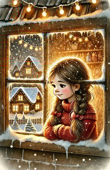 favola della buonanotte di Natale per bambini – Sofia guarda dalla finestra le luci natalizie – illu