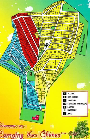 plan du camping les chênes dans les Landes