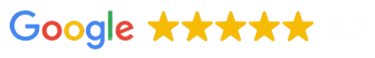 Google graphic displaying 5 full stars, representing Gili Scuba Diving's outstanding reviews and high customer satisfaction i