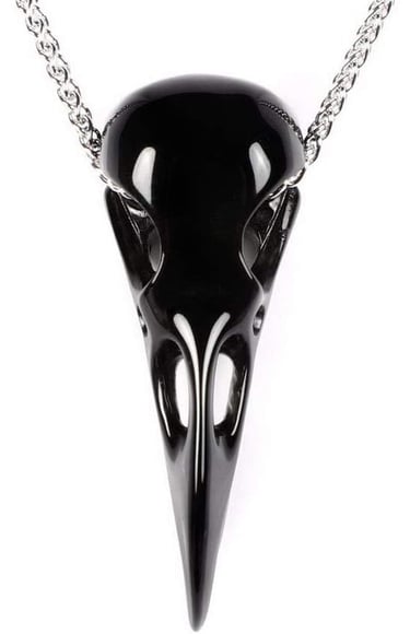 Necklace of Gemstone Carved Crystal Raven Skull Pendant for Men