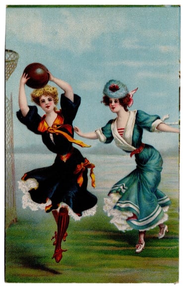 Early basketball card 1st women holding playing sports 1908