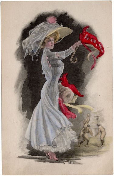 Rare 1910 basketball postcard featuring men playing a game in the corner college vintage