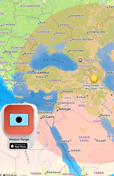 Ghadr-110 Ghadr Ghadr‑1 Qadr Qadr-110 Qadr F missile range from Iran (Tabrik) hit Europe Cyprus, Greece, Rumania, Turkey 