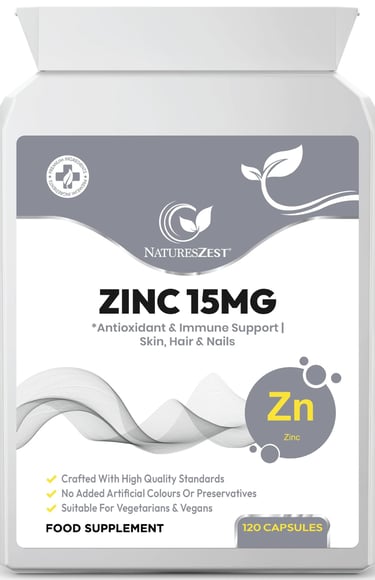 Zinc Supplement for Immunity, Skin & Cognitive Health Support – Highly Absorbable Zinc Citrate 15mg,