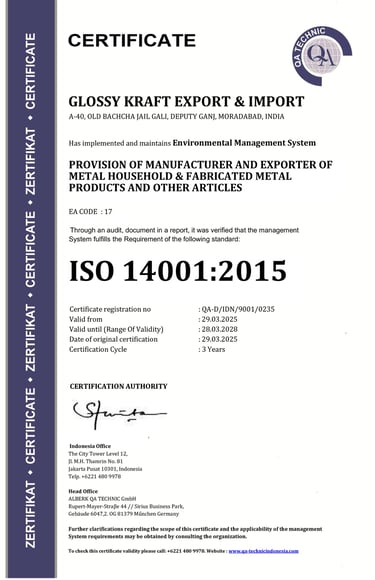 ISO 14001:2015 certificate for Glossy Kraft