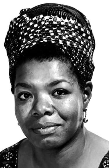 Black and white portrait photo of Maya Angelou.
