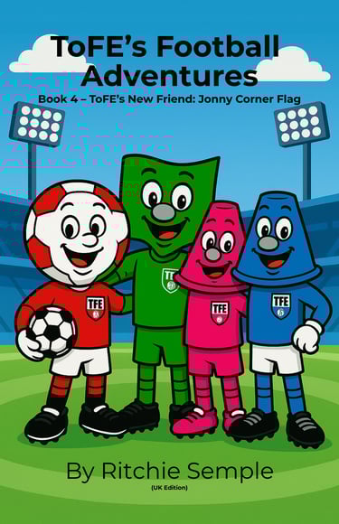 ToFE mascots coaching children during a football training session with cones, ladders, and goals.