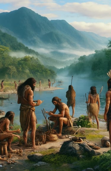 a painting of a group of people in native american indian art