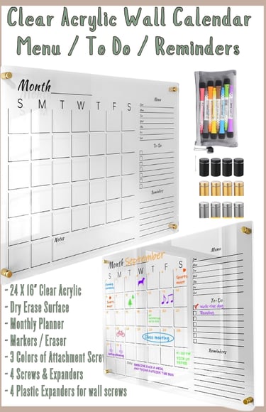 Clear Acrylic Wall Calendar Menu To Do List Reminders Busy Mom Command Center