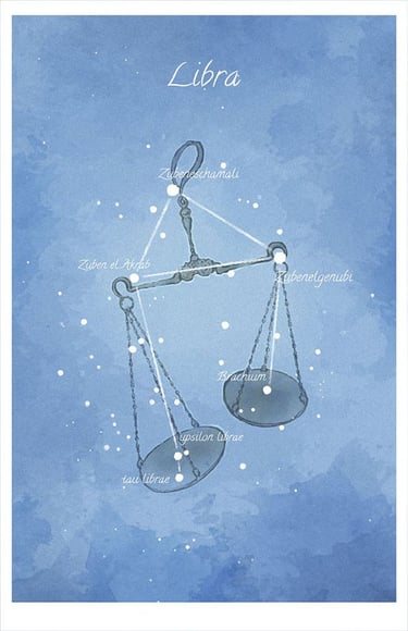 Balance sur fond bleu clair sur fond de la constellation