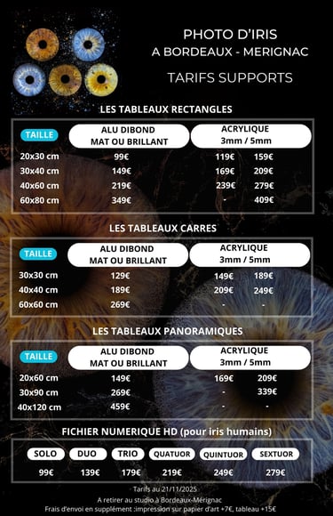 Tarifs support photographie iris bordeaux