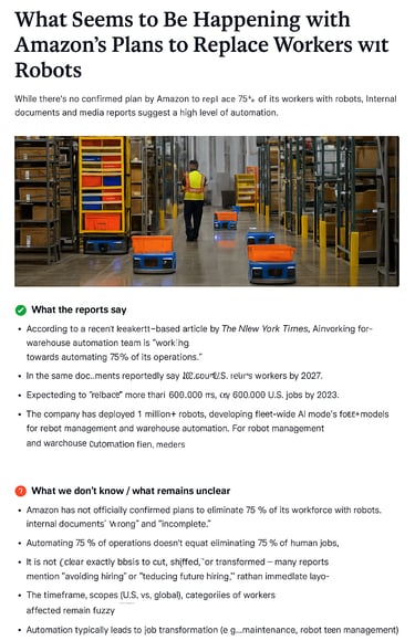 news report of amazon replacing jobs with robots