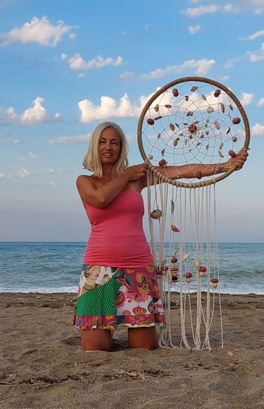 Makram krug, od elemenata sa plaže, Pelion