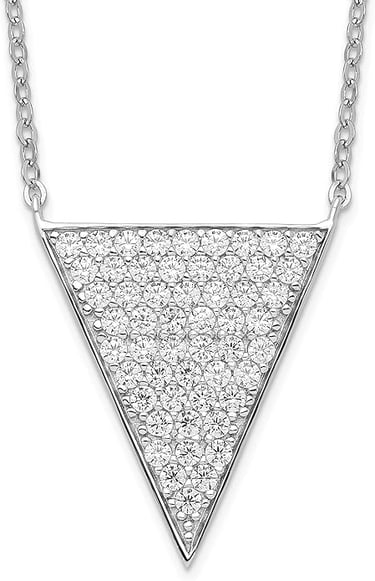 Art Deco Style Necklace in 925 Sterling Silver Cubic Zirconia CZ Triangle. Geometric Dangling Chain Pendant