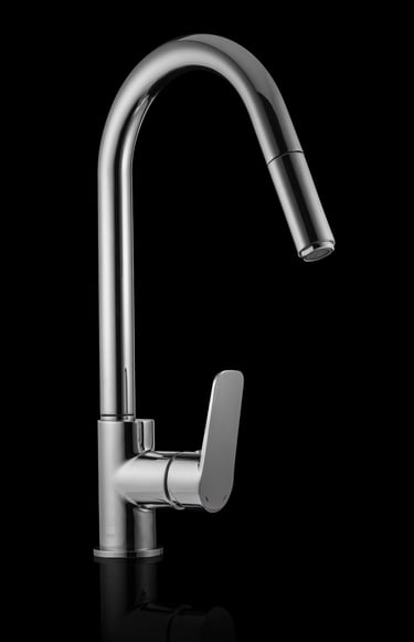 Product photography - a kitchen faucet with a black background