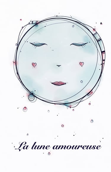 illustration lune bleu aquarelle et encre 