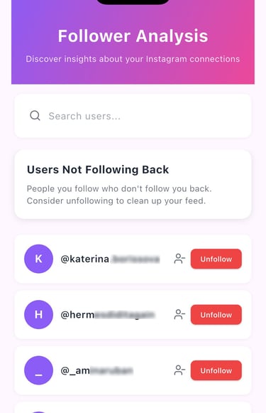 Screen from the Followly app of the tab "Followers".