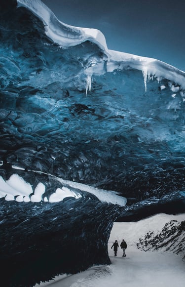 a person standing in a icy cave 