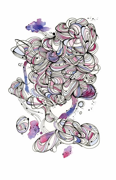 Illustration abstraite à l'encre et aquarelle Eva Girardeau  