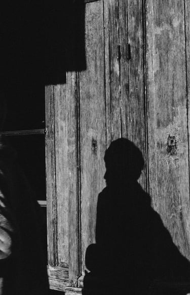 a shadow on a wooden door in Paris