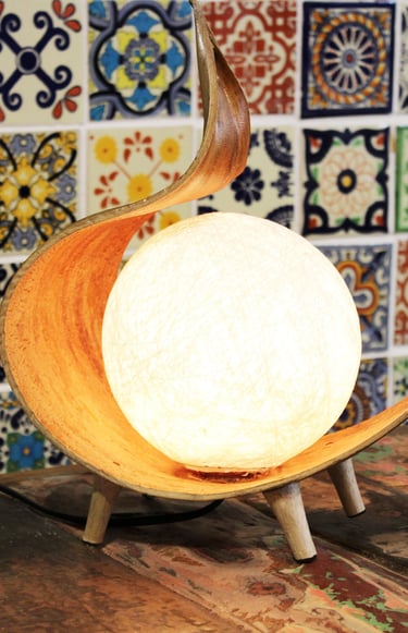 a wooden table with a wooden bowl on it