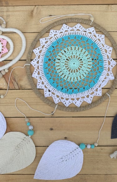 a variety of crochet and crochet decorations