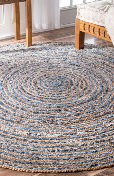 a round rug rug rug with a blue and white rug