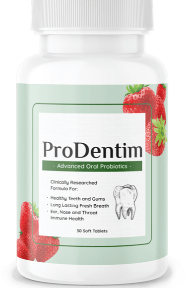 Bottle of ProDentim Advanced Oral Probiotics for healthy teeth, gums, and fresh breath.