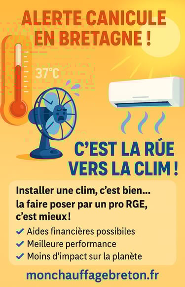 infographie climatisation en Bretagne canicule Rennes Vannes ploermel Saint malo installateur rge