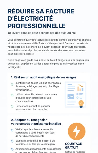 infographie récapitulative réduire facture pro électricite service monchauffagebreton courtage