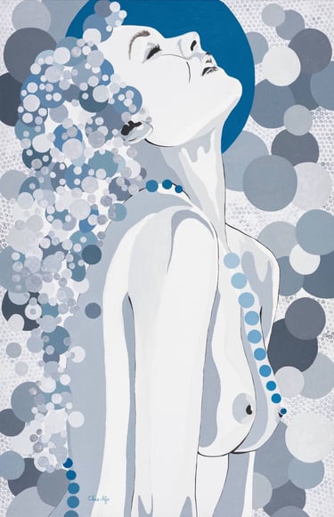 Buste de femme nue, vu de trois quarts face, la tête de profil droit est penchée en arrière. 