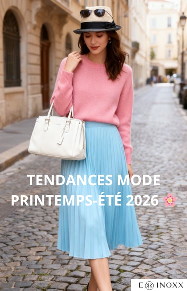 Lookbook mode printemps-été 2026, femme en tenue pastel élégante avec accessoires dorés tendance, st