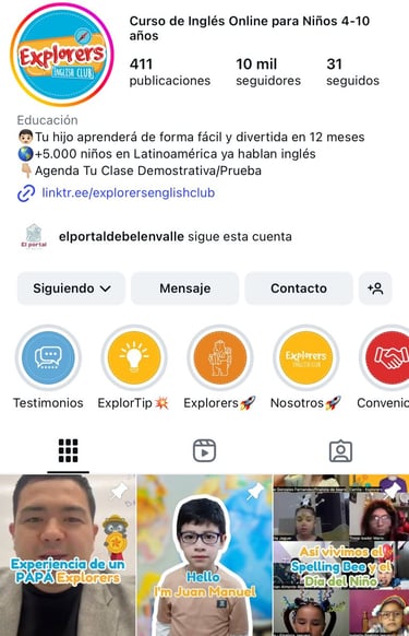 perfil de instagram de explorers english club
