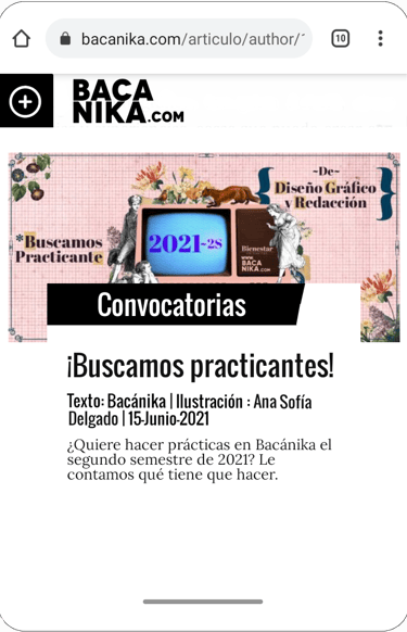 articulo de convocatoria en sección de revista en celular